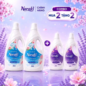 Combo yêu thương : 4 can nước giặt Naraki 8kg tặng 1 cặp dầu thảo mộc Như Ý .